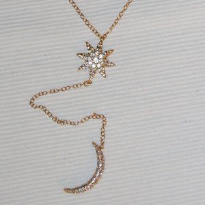 Women's Belle Jack Gold Tone Necklace With Rhinestone Star and Moon 17" Long